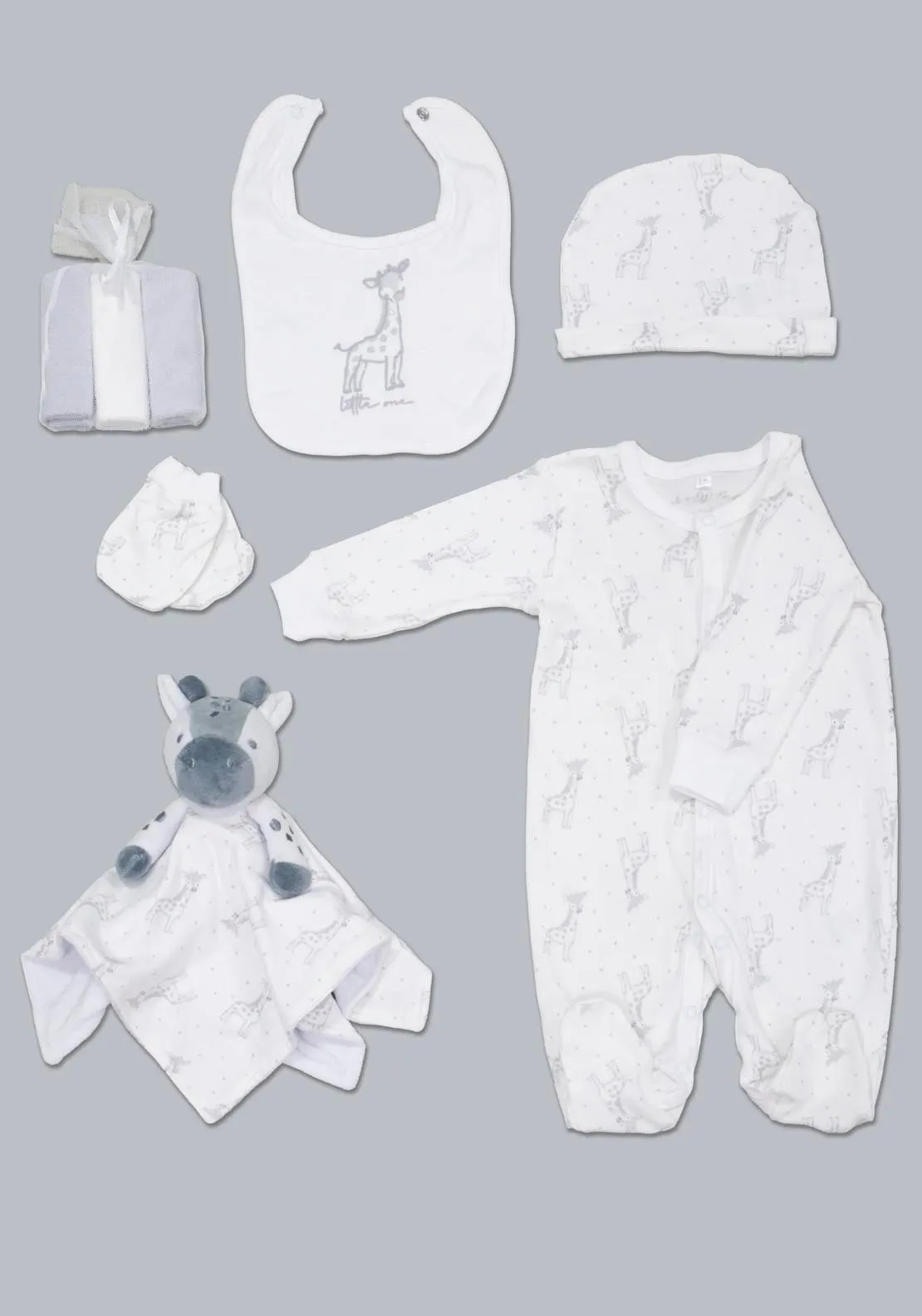 Rock-A-Bye Baby Boutique 100% Cotton Giraffe 8 Piece Layette Set - White