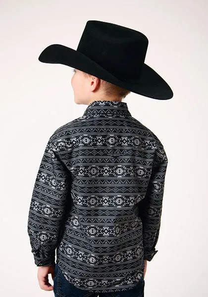 Roper Apparel Black/Gray Aztec Print Western Snap Shirt for Boys