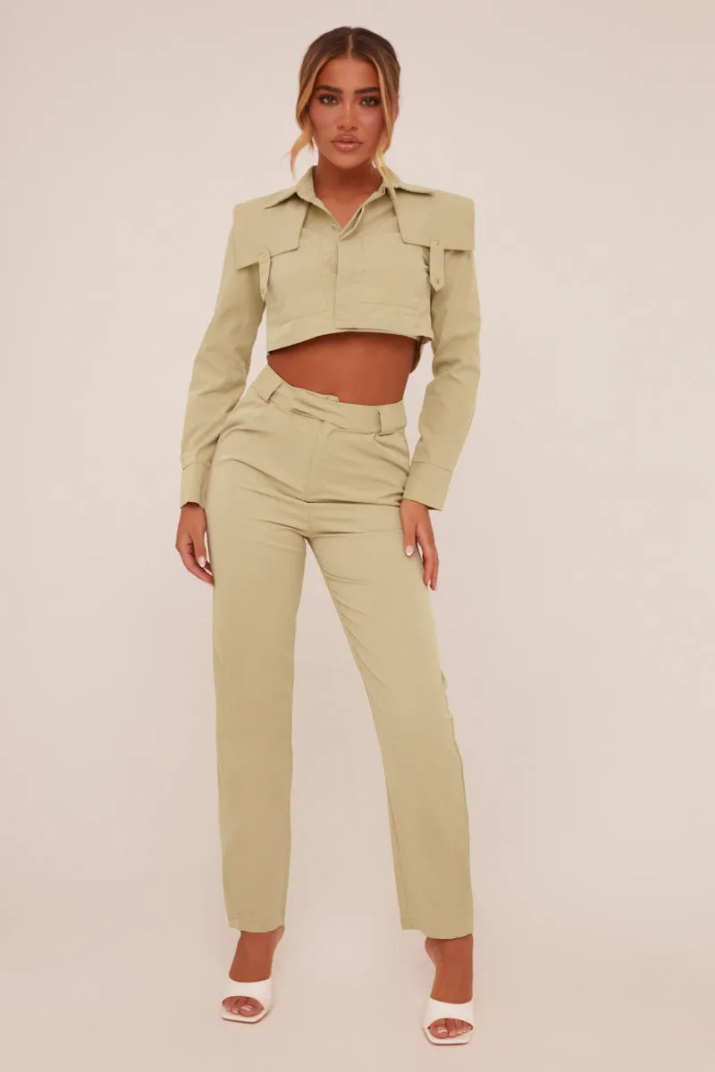 Sage Utility Cropped Shirt & Straight Leg Trousers Co-ord - Emy