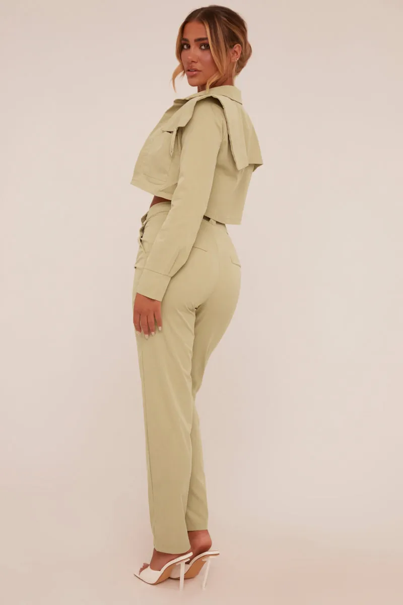 Sage Utility Cropped Shirt & Straight Leg Trousers Co-ord - Emy