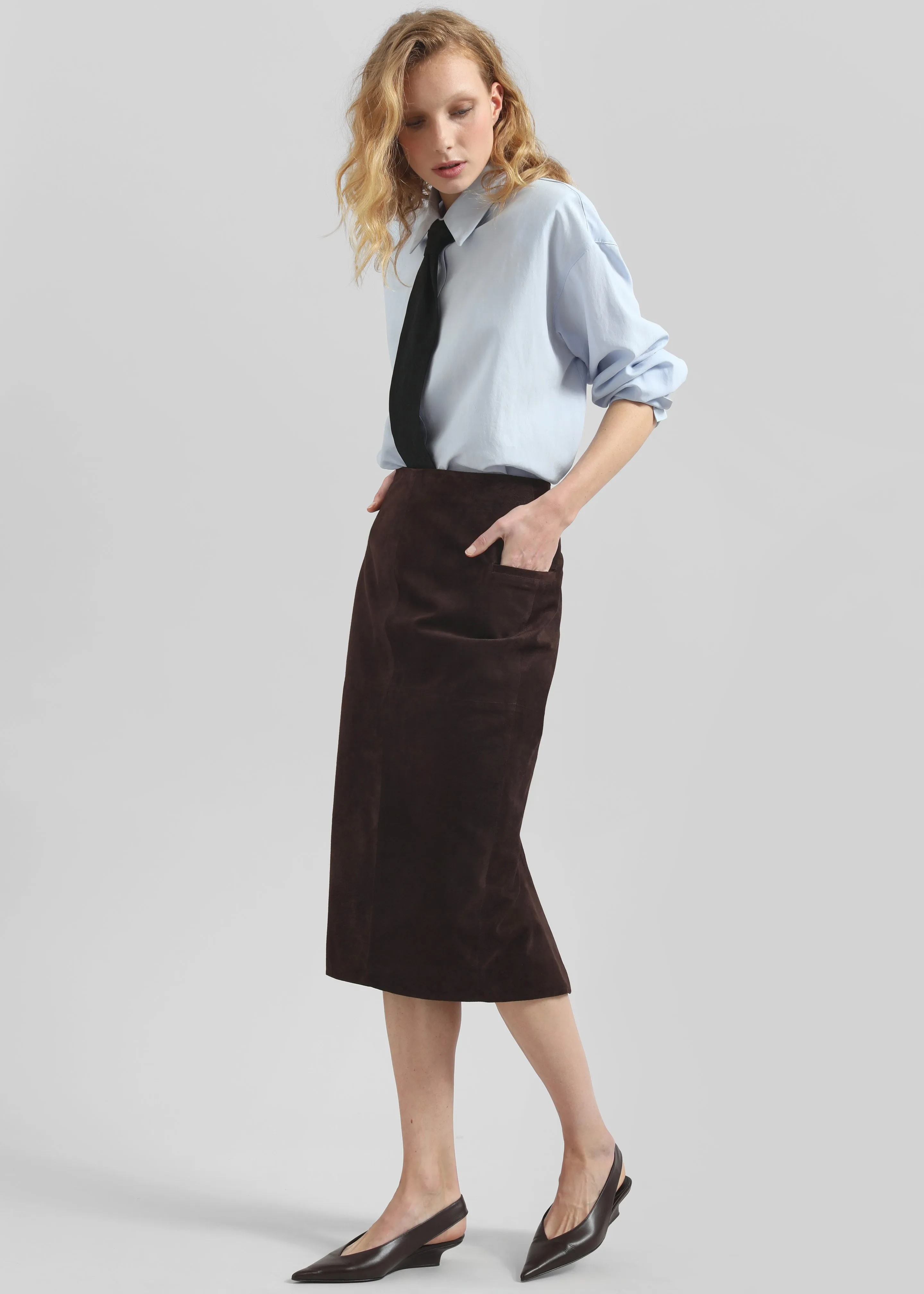 Salnor Suede Midi Skirt - Dark Brown