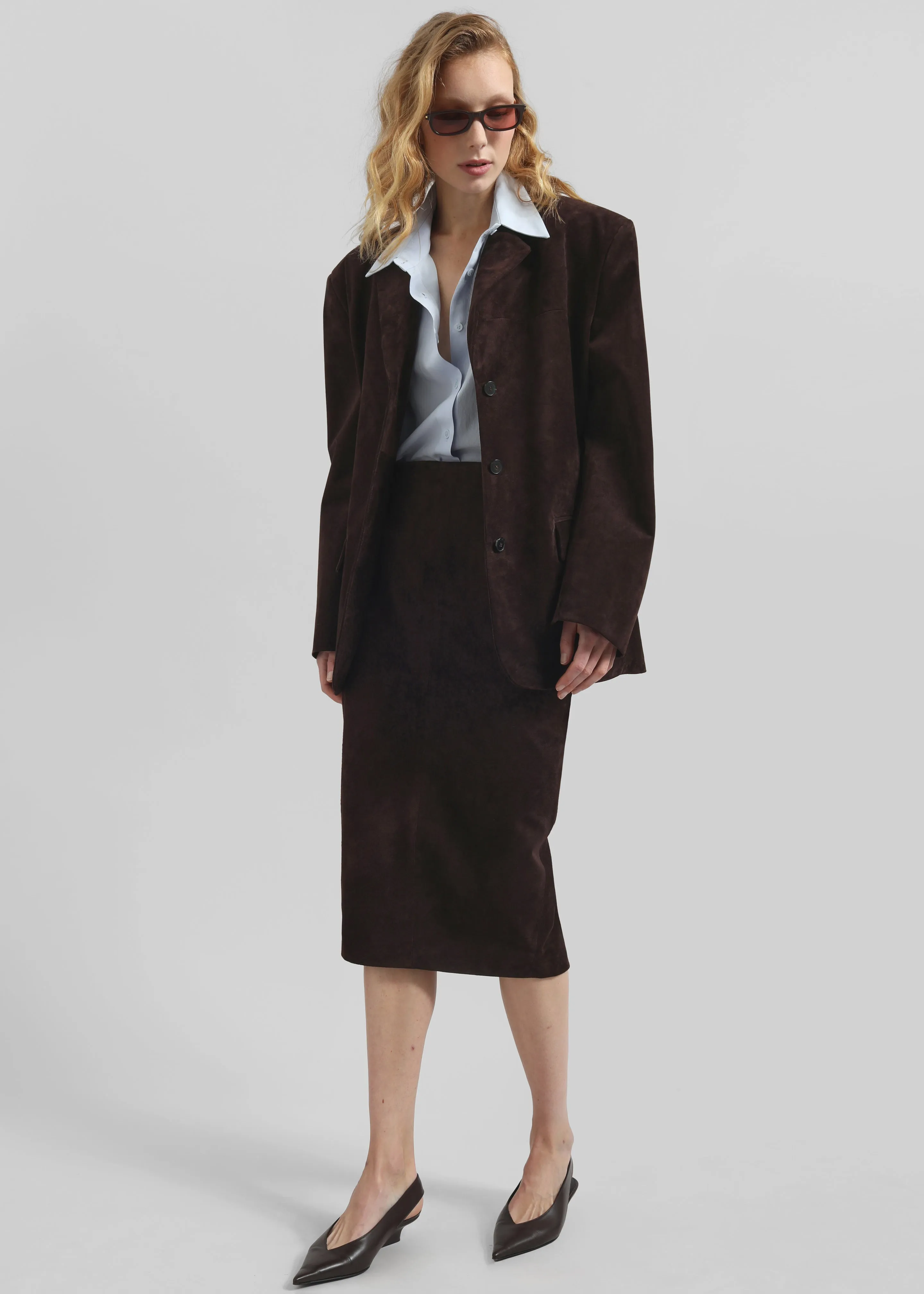 Salnor Suede Midi Skirt - Dark Brown
