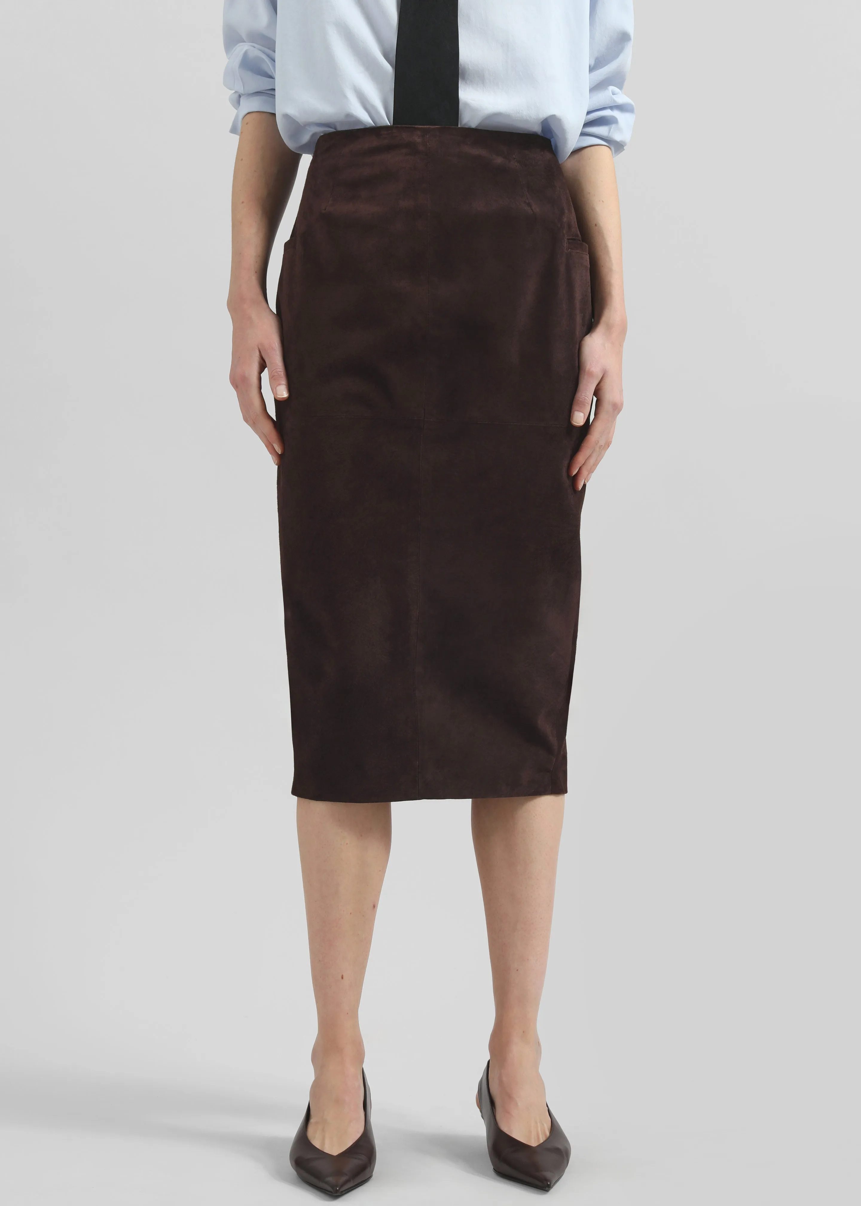 Salnor Suede Midi Skirt - Dark Brown