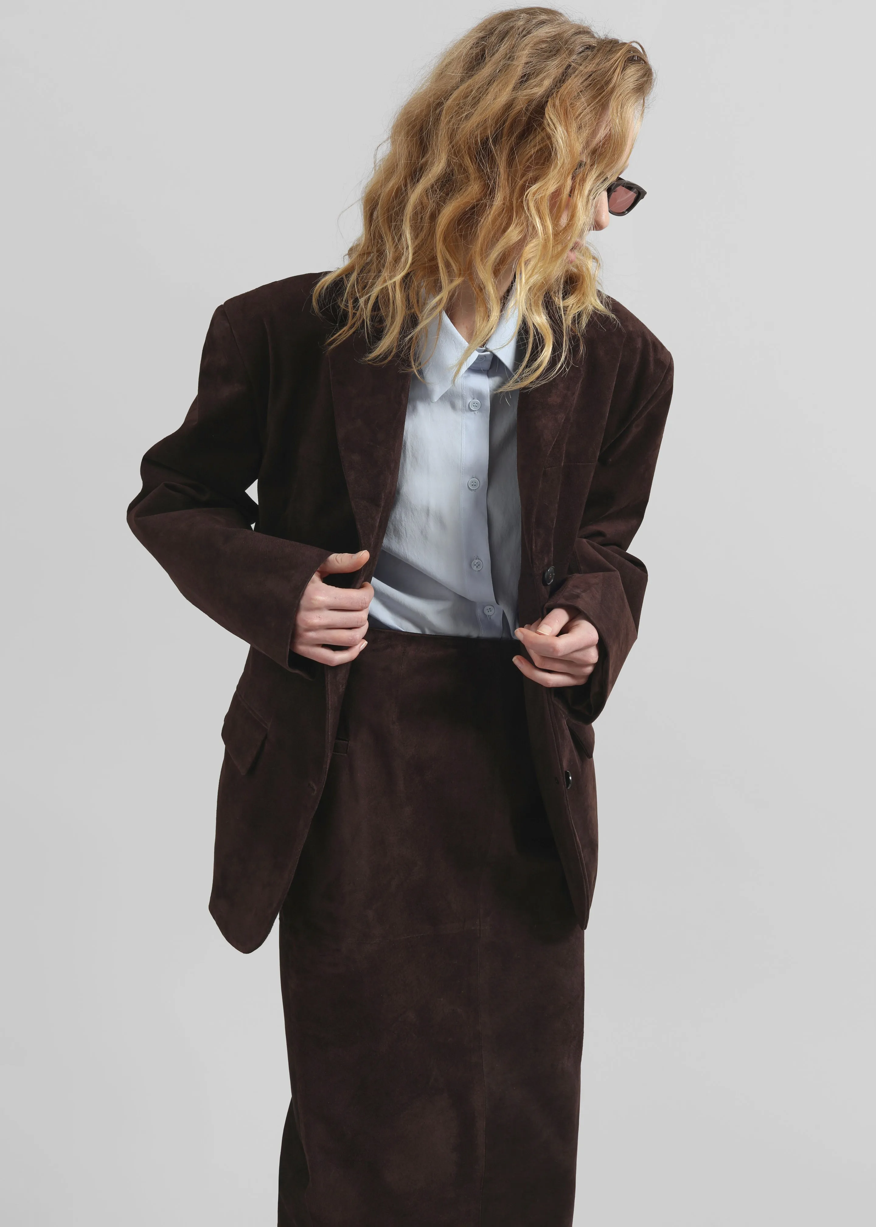 Salnor Suede Midi Skirt - Dark Brown