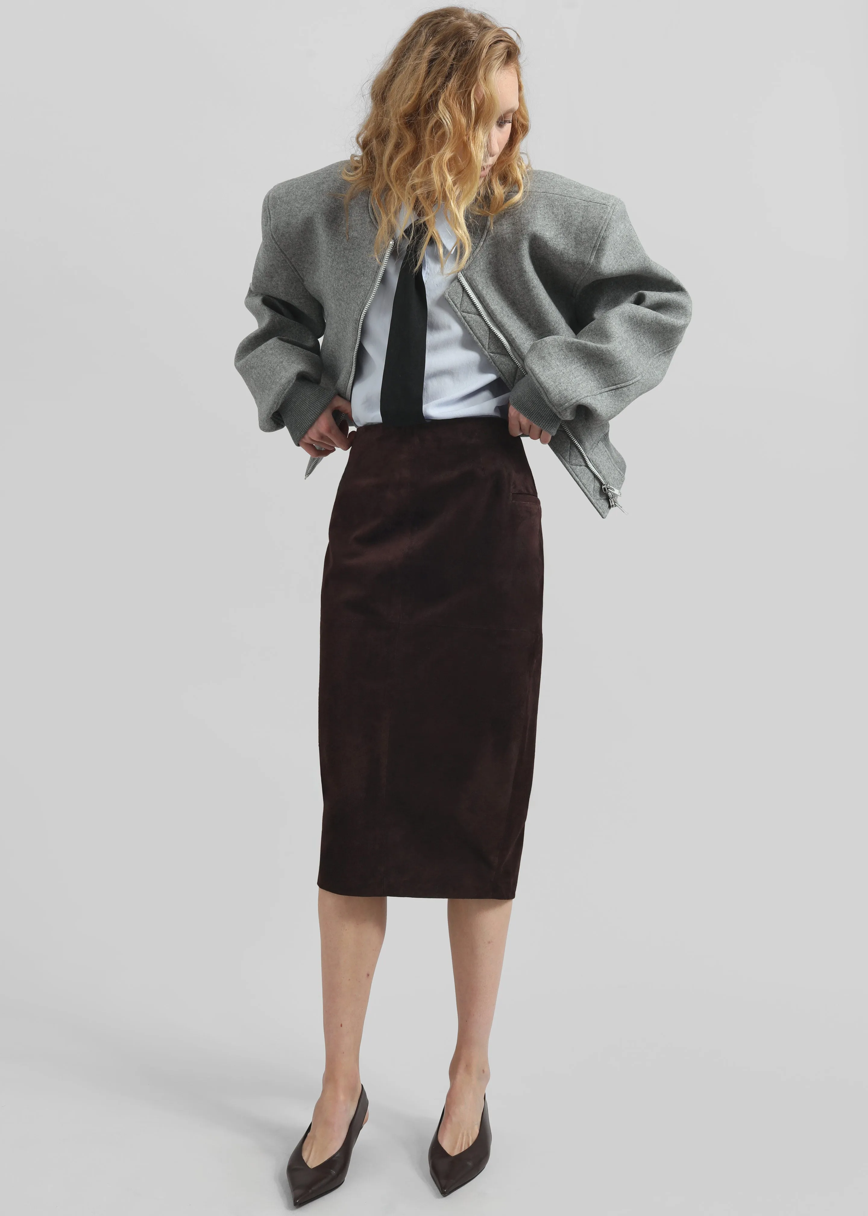 Salnor Suede Midi Skirt - Dark Brown