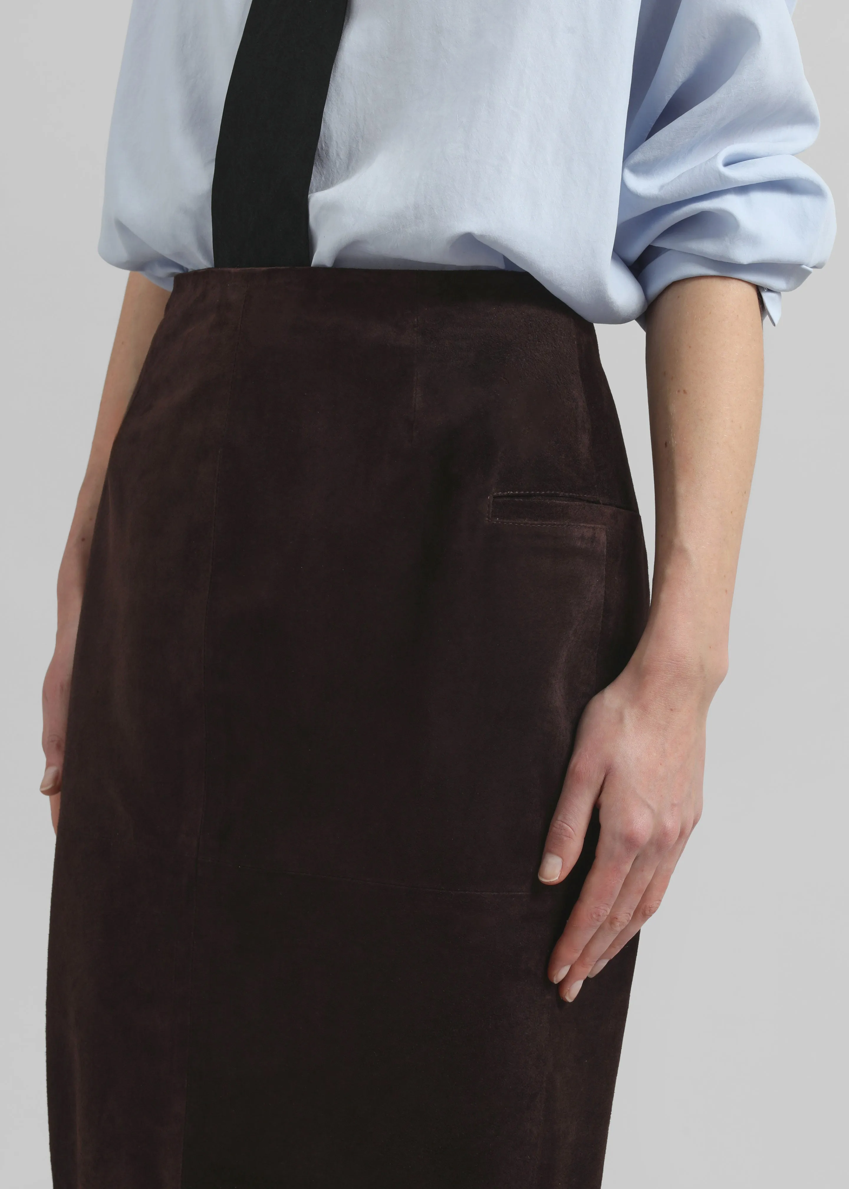 Salnor Suede Midi Skirt - Dark Brown