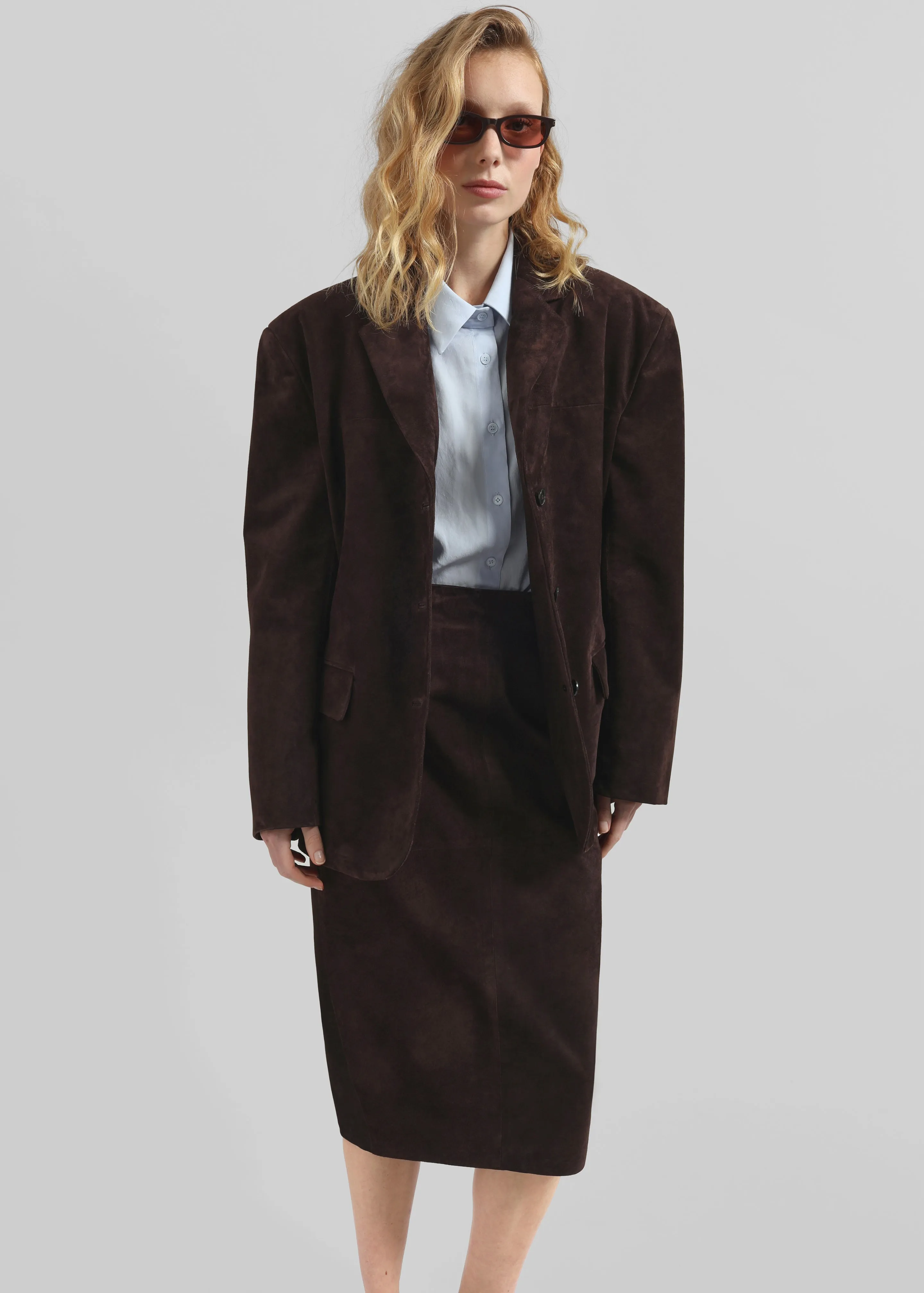 Salnor Suede Midi Skirt - Dark Brown