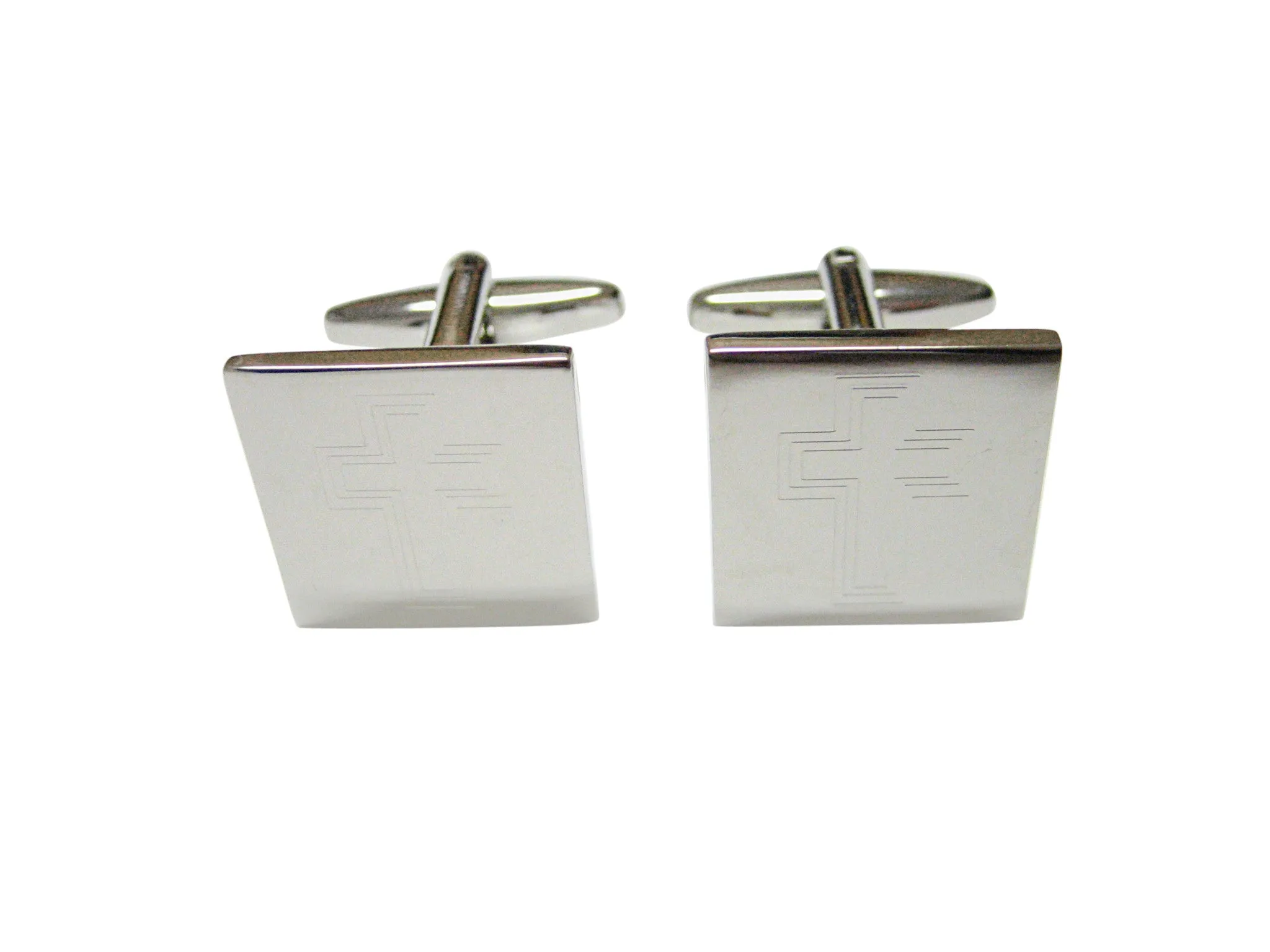 Silver Toned Etched Triple Cross Cufflinks
