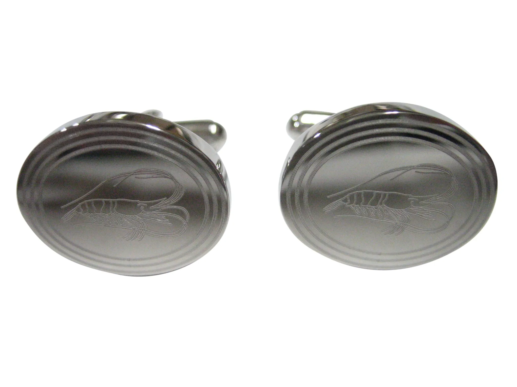 Silver Toned Oval Etched Shrimp Cufflinks