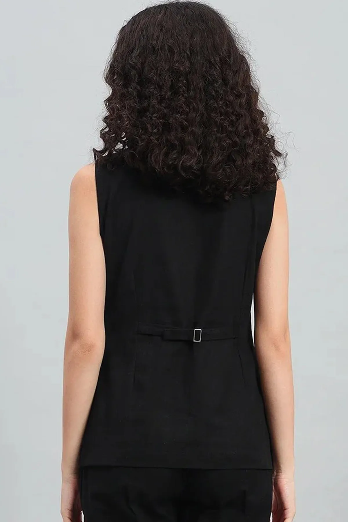 Square Neck Linen Vest, Black