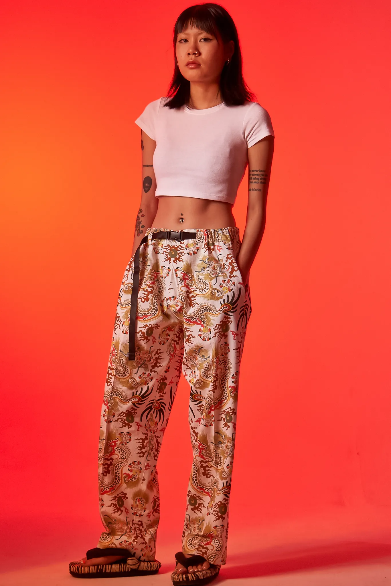 [UNISEX] TOMAS TOMAS X LOCO MOSQUITO 108 DRAGONS OFF-WHITE BELTED TROUSERS