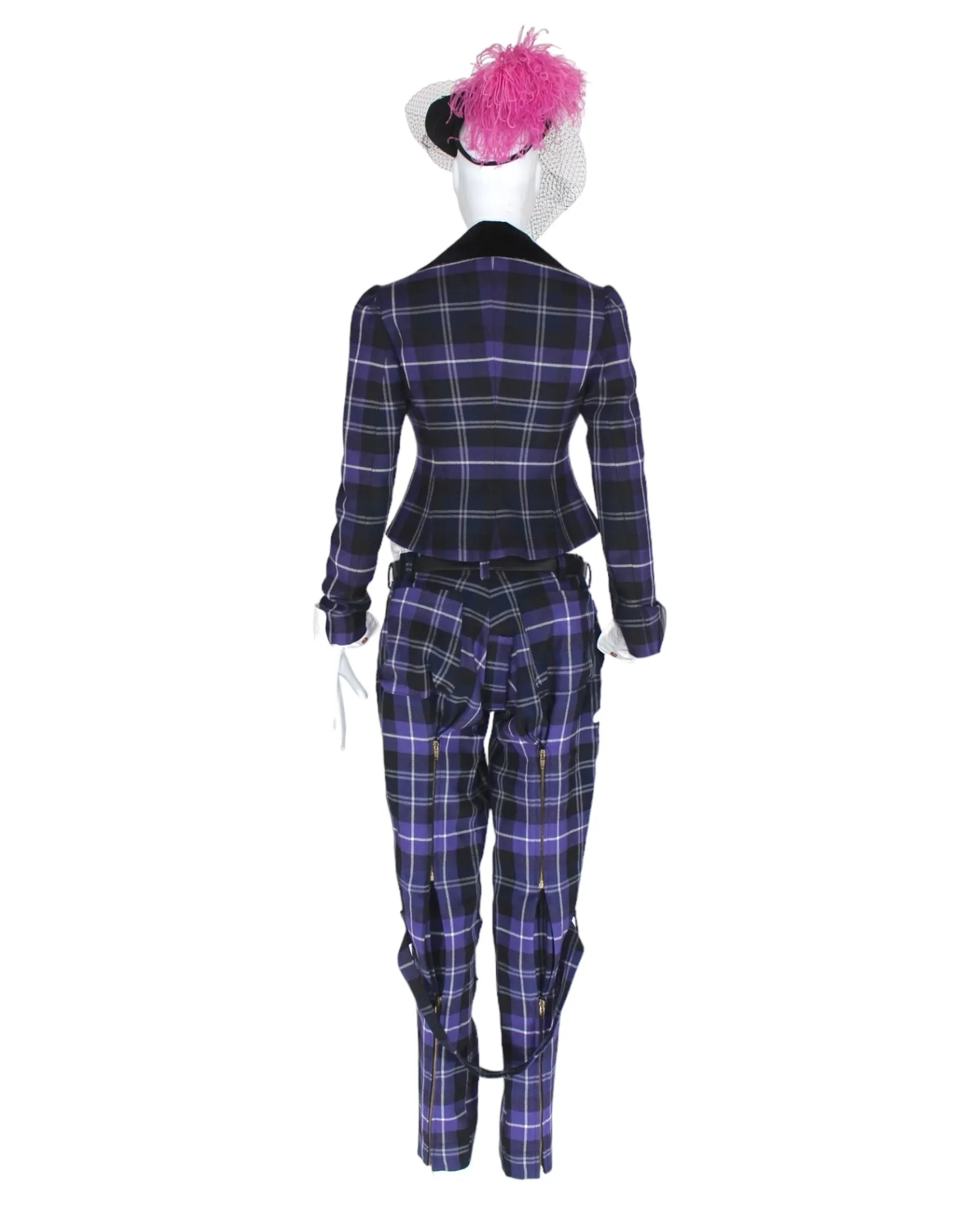 Vivienne Westwood MacPoiret Purple Tartan Bondage Trousers, 'On Liberty', AW94, Size M/L
