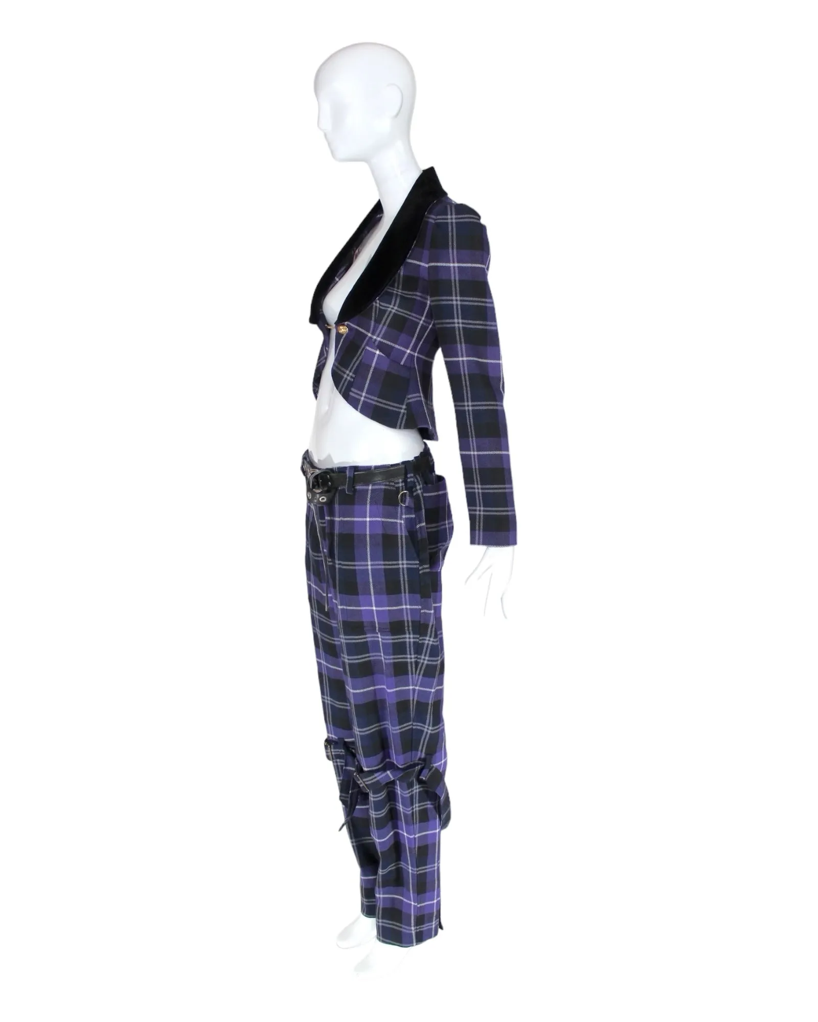 Vivienne Westwood MacPoiret Purple Tartan Bondage Trousers, 'On Liberty', AW94, Size M/L