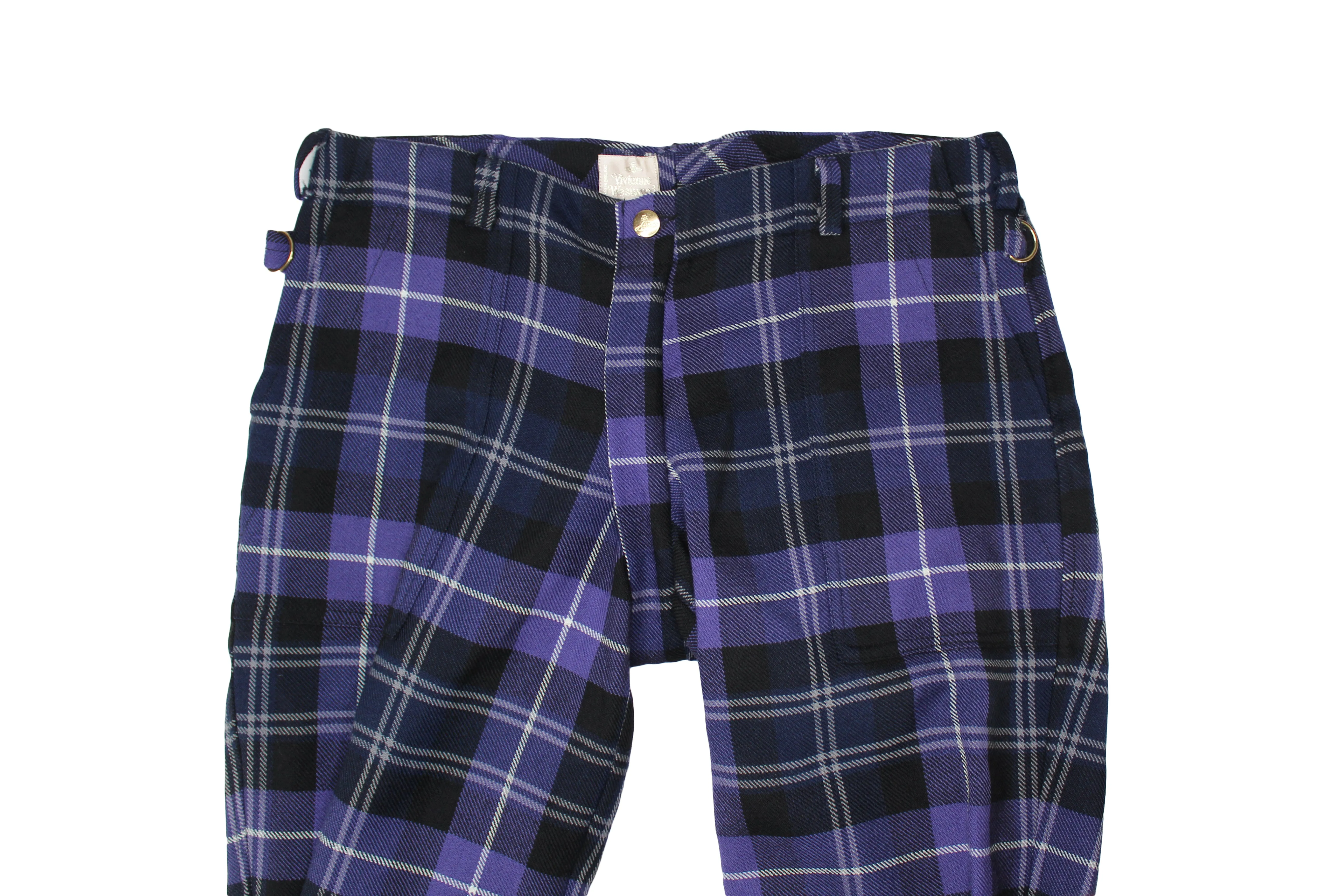 Vivienne Westwood MacPoiret Purple Tartan Bondage Trousers, 'On Liberty', AW94, Size M/L