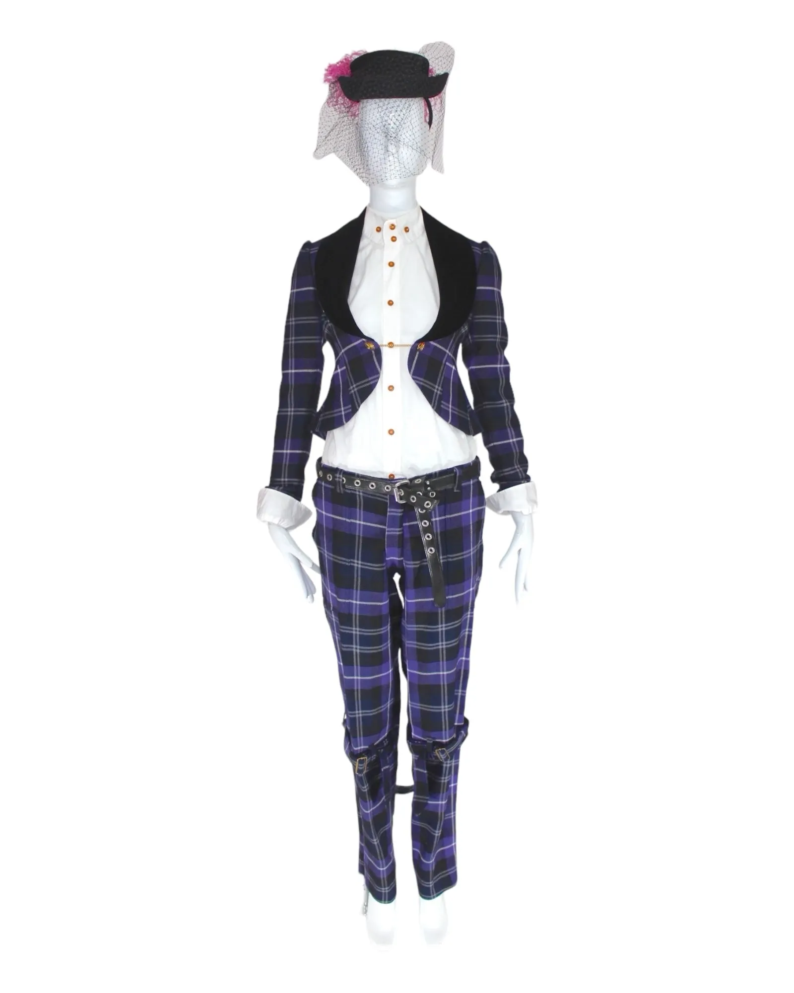 Vivienne Westwood MacPoiret Purple Tartan Bondage Trousers, 'On Liberty', AW94, Size M/L