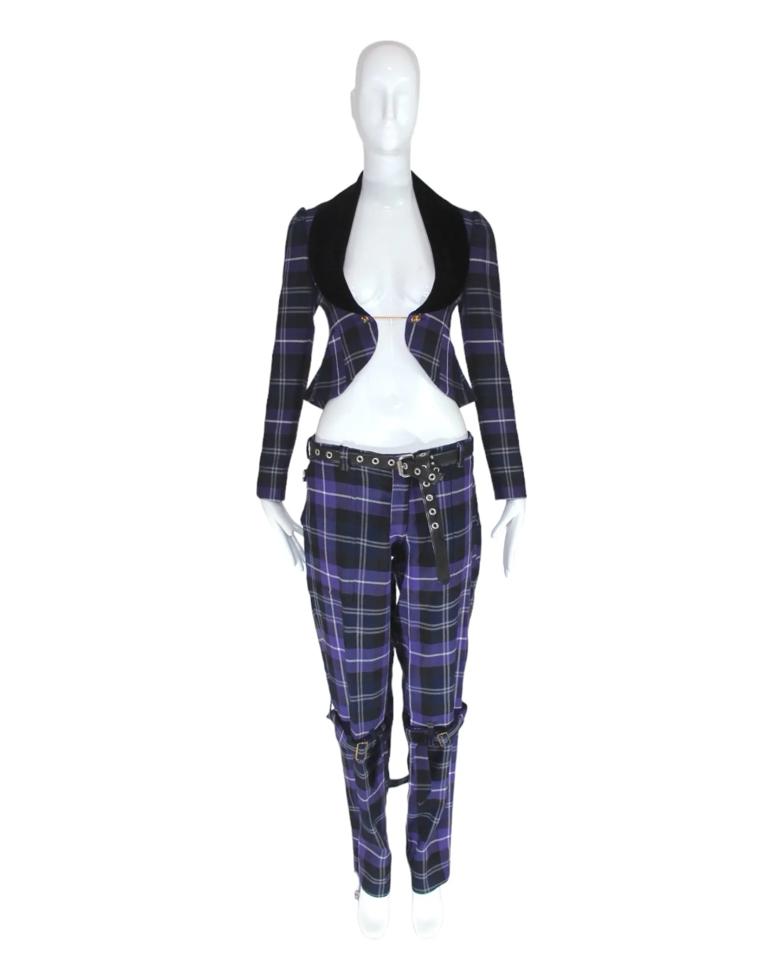 Vivienne Westwood MacPoiret Purple Tartan Bondage Trousers, 'On Liberty', AW94, Size M/L