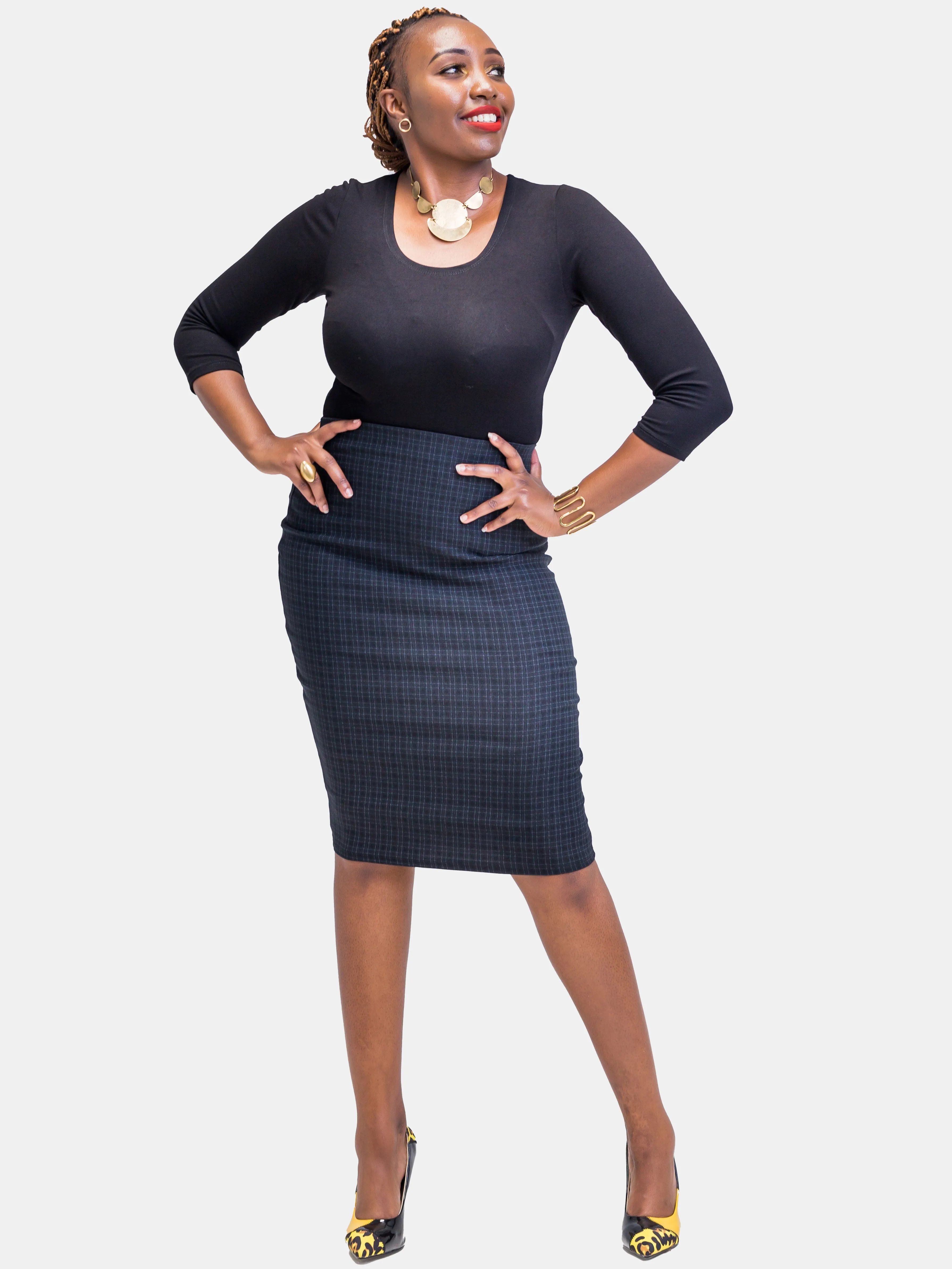 Vivo Plaid Pencil Skirt (Special Offer) - Teal Print