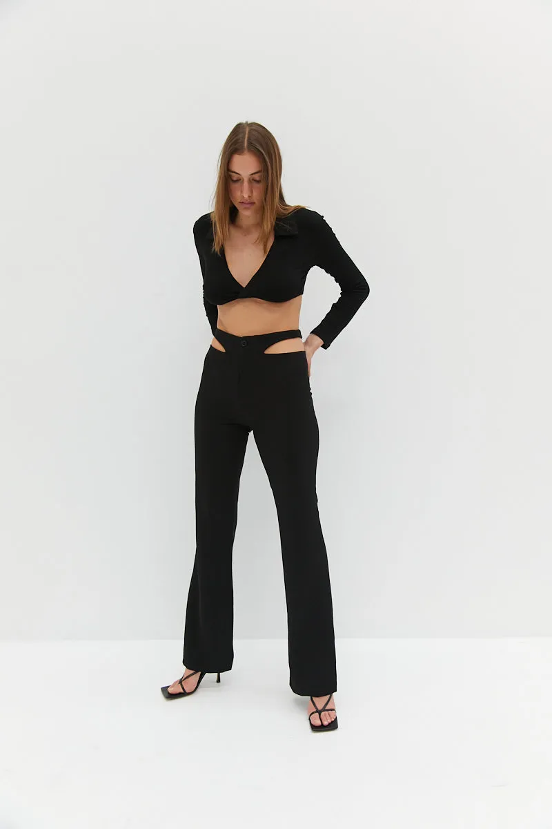 Waist Slit Pants - Black