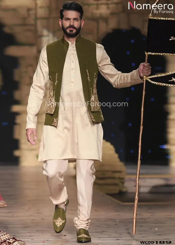 Wedding Waistcoat in Pakistani Mens Sherwani Style #GN34