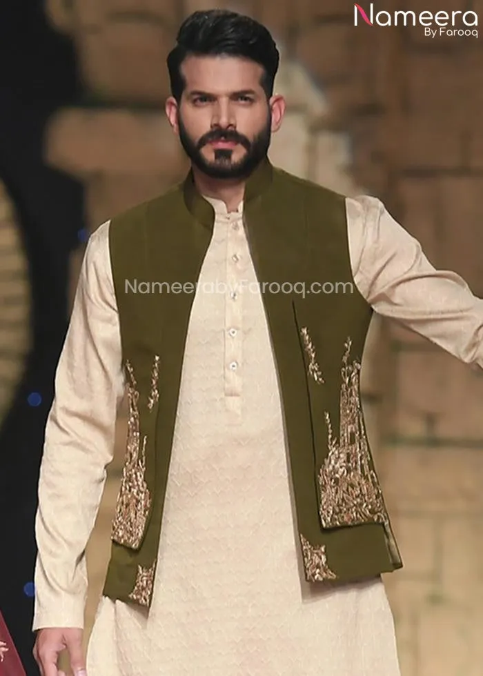 Wedding Waistcoat in Pakistani Mens Sherwani Style #GN34