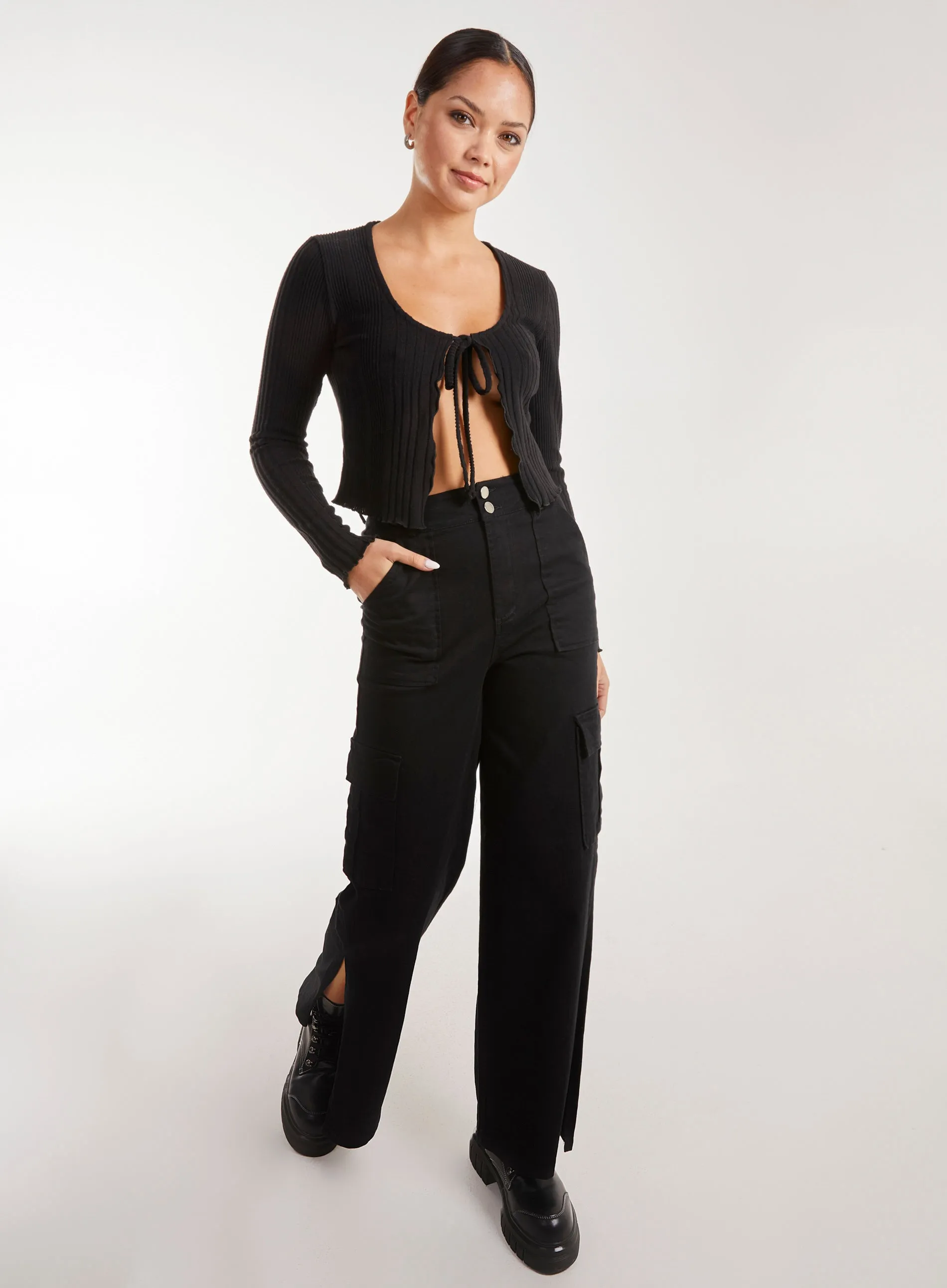 Wide Straight Leg With Split Pocket Cargo Trousers