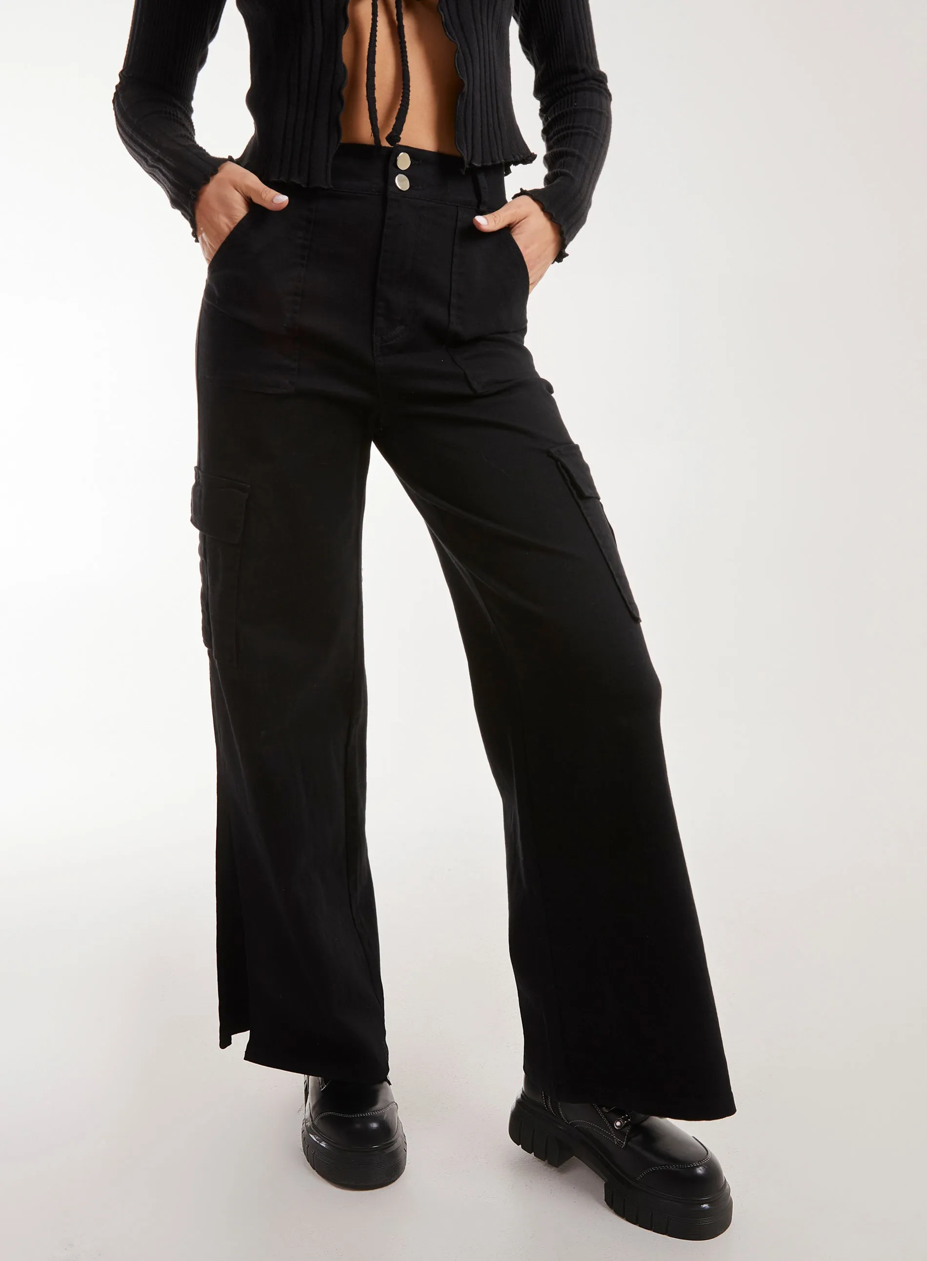 Wide Straight Leg With Split Pocket Cargo Trousers