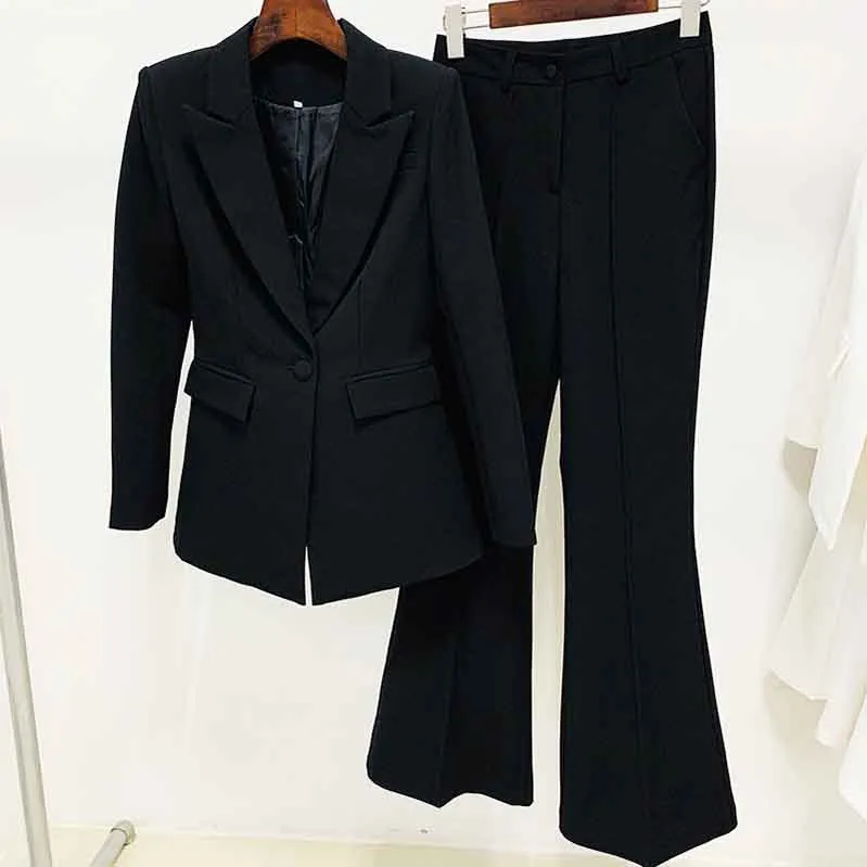 Women's Pantsuit Blazer High Waisted Flare Pants Suit Wedding Pantsuit Black White