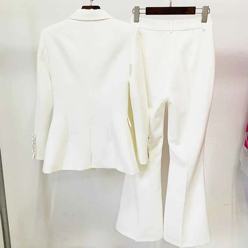 Women's Pantsuit Blazer High Waisted Flare Pants Suit Wedding Pantsuit Black White