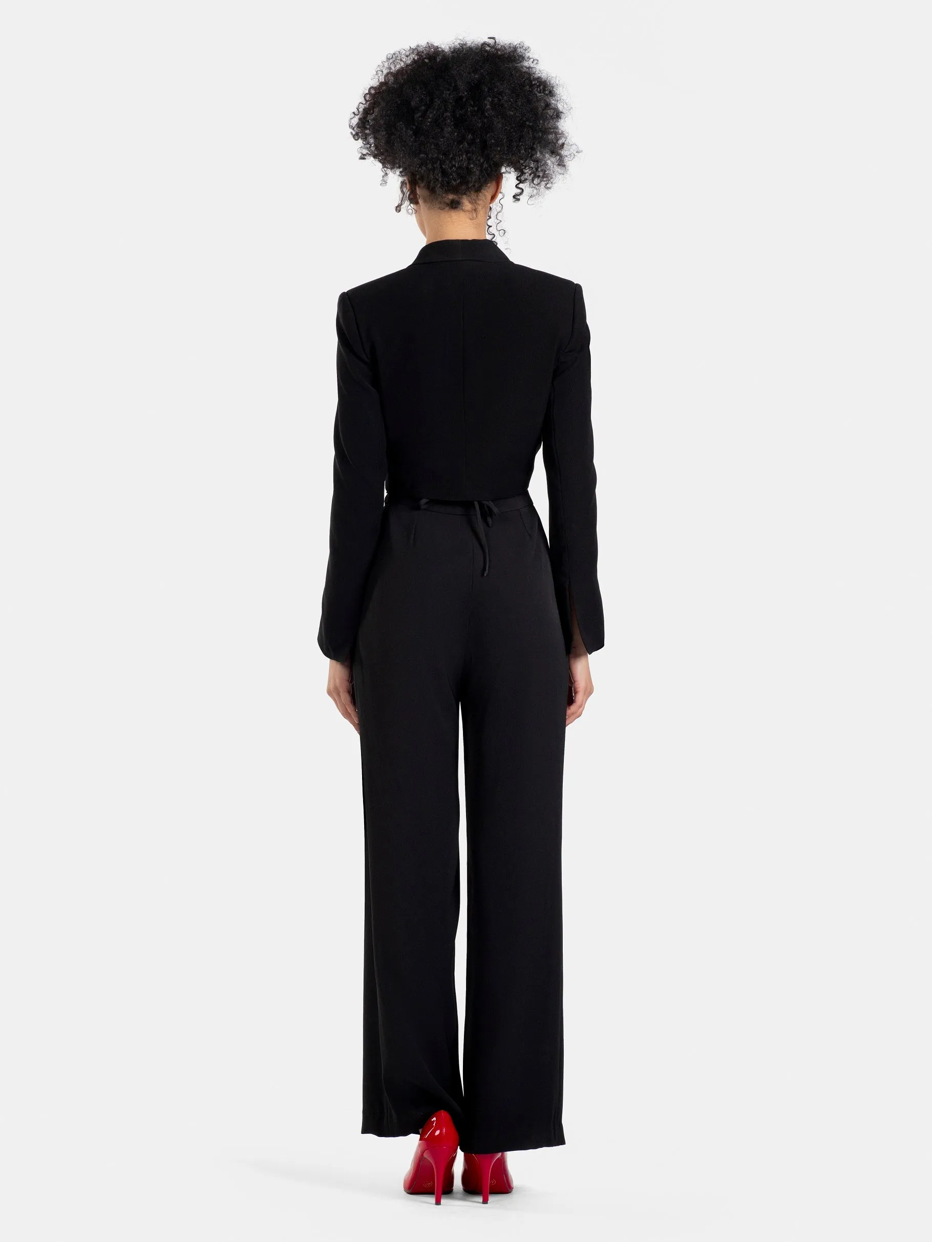 Wrap-Waist Cropped Blazer and High-Waisted Trousers
