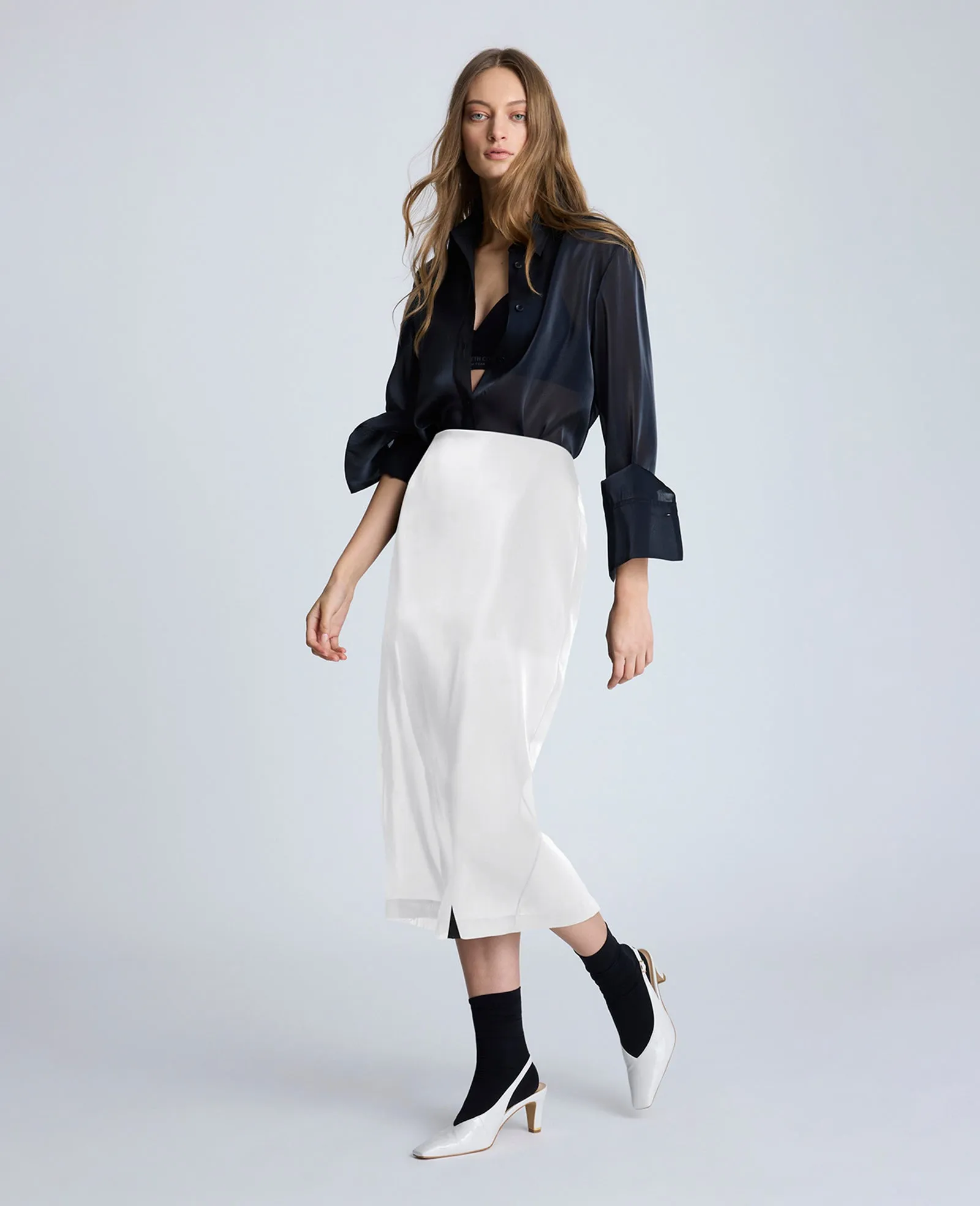 Zip Sheer Pencil Skirt